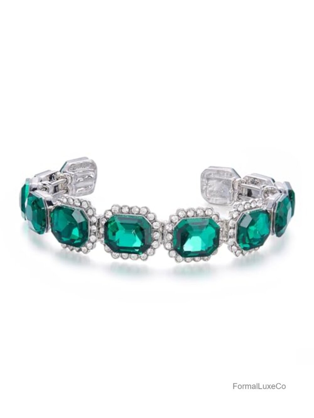 Emerald Cut Crystal Womens Stretch Bangle Bracelet Wedding Bridal Jewelry